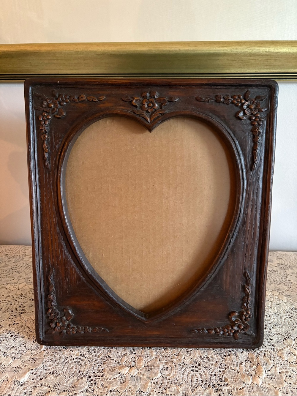 Vintage Hand-Carved Heart Wood Photo Frame 8x10